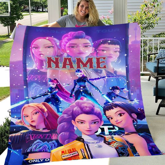Personalized Demon Hunter Blanket, Personalized Name Girls Fleece Blanket