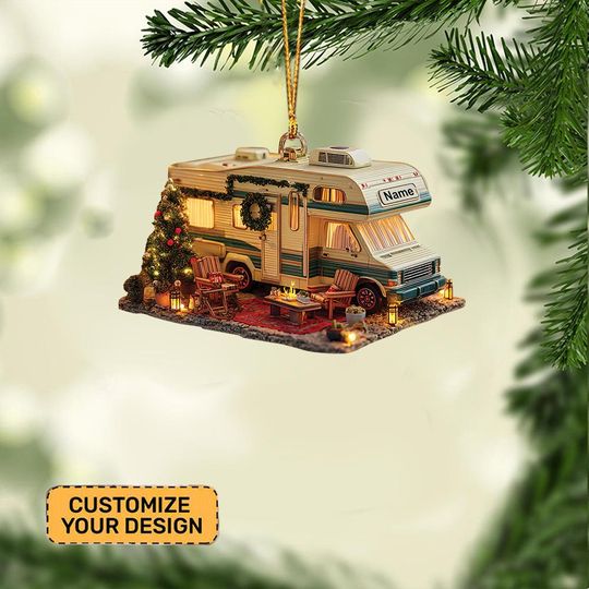 Discover Personalized Travel Trailer Ornament, Flat 2D Camper Van Decoration, Camping Lovers Christmas Gift, RV Car Xmas Ornament Decor
