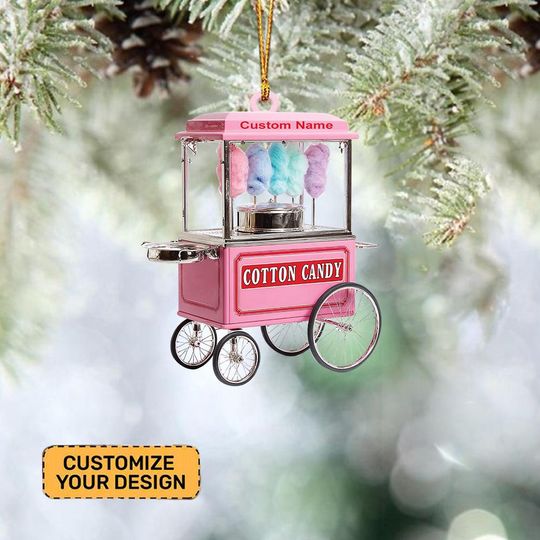 Discover Personalized Cotton Candy Machine Ornament, Cotton Candy Cart 2D Flat Ornament, Candy Shop Xmas Decor, Holiday Gift