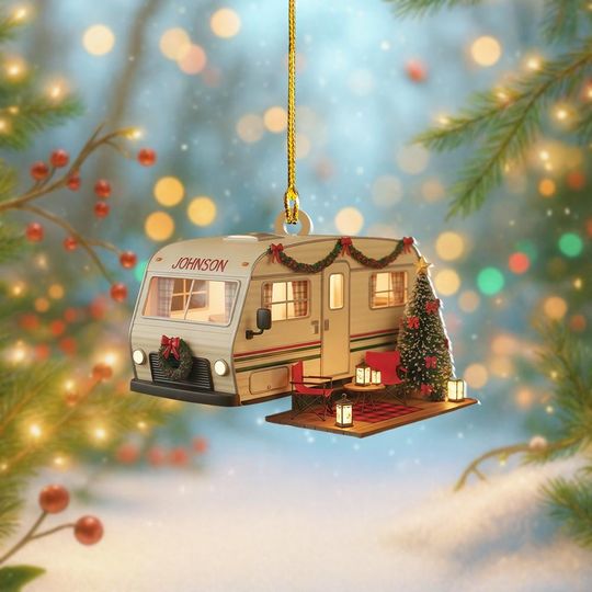 Discover Personalized Travel Trailer Camper Christmas Ornament, Camping Flat 2D Christmas Ornament, Campsite Ornament Gift, Camper Ornament Decor