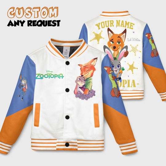 Discover Disney Zootopia Nick Wilde Judy Hopps Varsity Jacket, Checker Pit Crew Bomber Jacket, Funny Disney Family Matching Outfit
