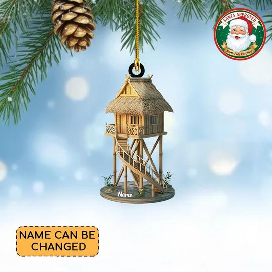 Discover Personalized Bamboo Stilt House Christmas Ornament, Bamboo Stilt House Flat 2D Ornament Decor, Bamboo Stilt House Holiday Ornament Gift