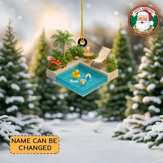 Discover Personalized Swimming Pool Christmas Ornament, Swimming Flat 2D Ornament Gift, Home Garden Pool Ornament, Backyard Swimming Pool Ornament