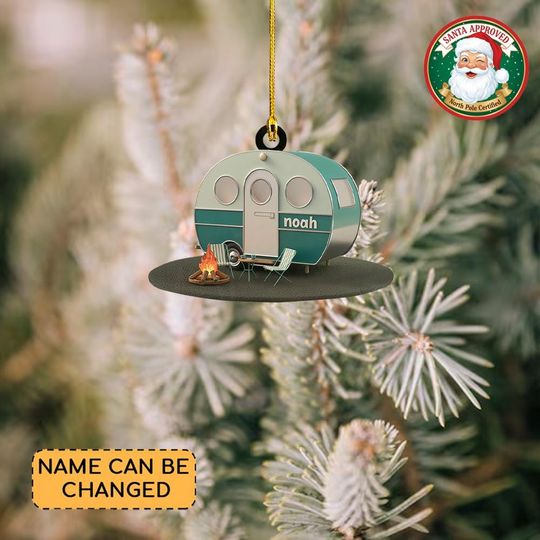 Discover Personalized Travel Trailer Camper Christmas Ornament, Camping Christmas Ornament, Campsite Ornament Gift, Camper Flat 2D Ornament Decor