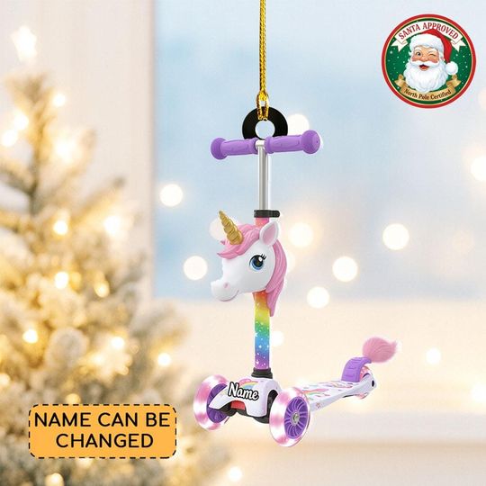 Discover Personalized Unicorn Scooter Christmas Ornament, Scooter Vehicle Ornament, Electric Scooter Flat 2D Ornament, Scooter Lover Ornament Gift