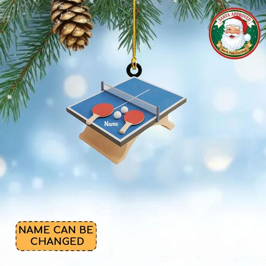 Personalized Ping Pong Table Christmas Ornament, Table Tennis Flat 2D Ornament Gift, Table Tennis Ping Pong Christmas Tree Ornament Decor