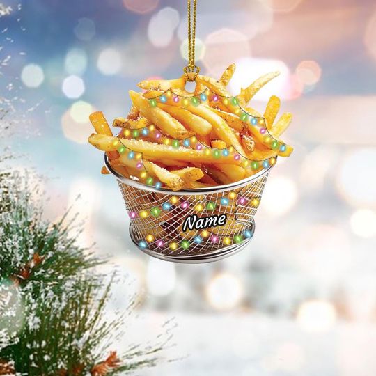 Discover Crispy French Fries Christmas Ornament, Personalized French Fries Tray 2D Flat Ornament, Fast Food Lovers Gift, Holiday Decor ID-1004-8ERL