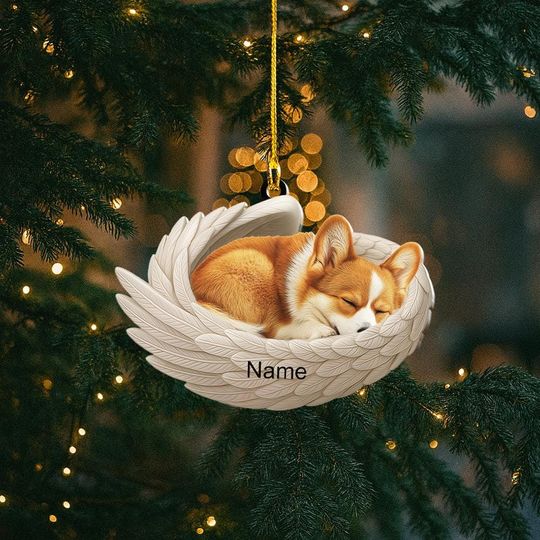 Discover Personalized Corgi Dog Sleeping Angel Wings Ornament, Corgi Christmas Ornament Decor, Dog Car Ornament, Dog Xmas Gift NN1-602