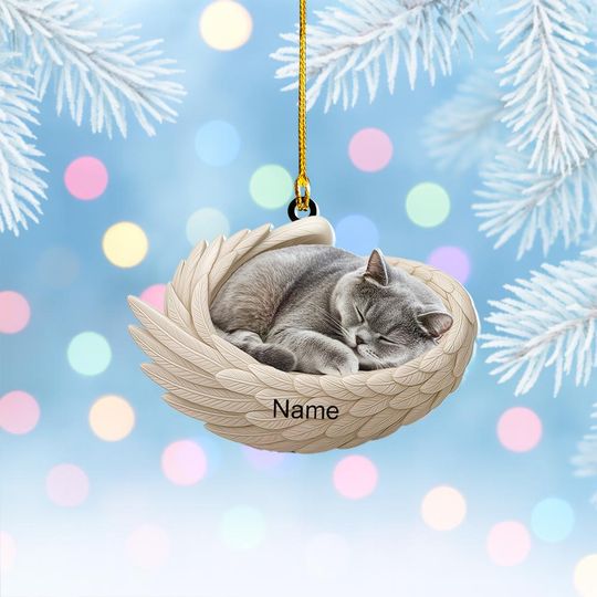 Discover Personalized British Shorthair Cat Sleeping Angel Wings Ornament, Cat Christmas Ornament Decor, Cat Car Ornament, Cat Xmas Gift NN1-619