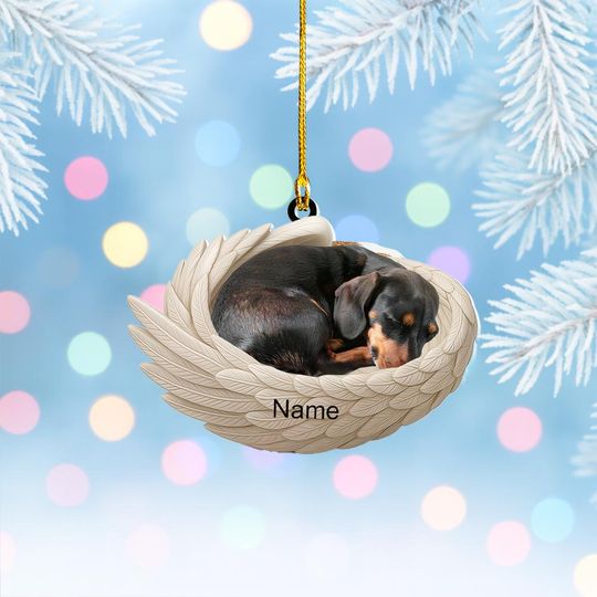 Discover Personalized Dachshund Dog Sleeping Angel Wings Ornament, Dachshund Christmas Ornament Decor, Dog Car Ornament, Dog Xmas Gift NN1-613