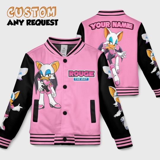 Personalized Rouge the Bat Varsity Jacket, Sonic the Hedgehog Baseball Jacket, Rouge the Bat Kids Youth Adult Varsity Jacket