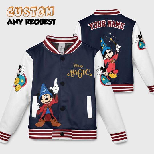 Discover Disney Fantasia Mickey Mouse Varsity Jacket, Sorcerer Mickey Wizard Baseball Jacket, Magical Disney Jacket, Disneyland Family Trip Outfit