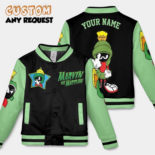 Personalized Marvin the Martian Jacket, Marvin Tweety And Taz Funny Cartoon Characters, 90s Style Streetwear Gift