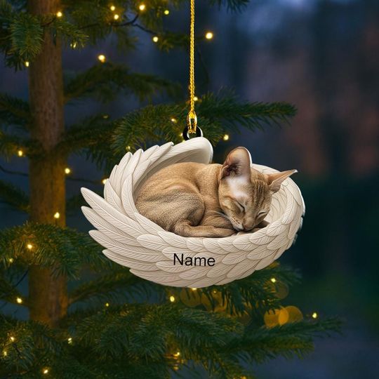 Personalized Oriental Shorthair Cat Sleeping Angel Wings Ornament, Cat Christmas Ornament Decor, Cat Flat 2D Ornament, Cat Xmas Gift