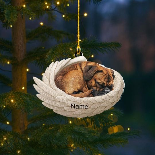 Personalized Boxer Dog Sleeping Angel Wings Ornament, Boxer Dog Christmas Ornament Decor, Boxer Dog Flat 2D Ornament, Dog Xmas Gift