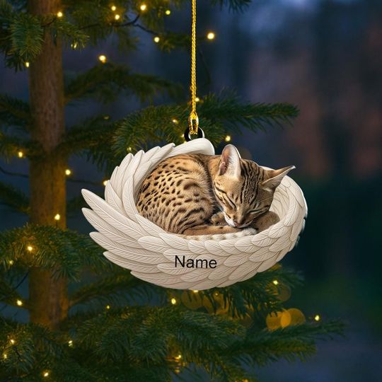 Discover Personalized Savannah Cat Sleeping Angel Wings Ornament, Savannah Cat Christmas Ornament Decor, Cat Flat 2D Ornament, Cat Xmas Gift