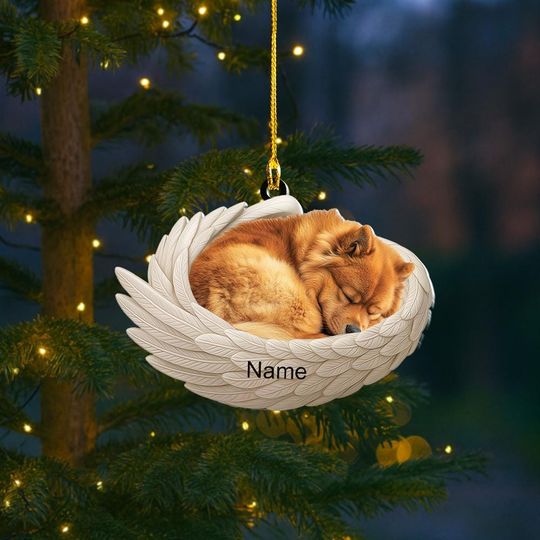 Discover Personalized Chow Chow Dog Sleeping Angel Wings Ornament, Chow Chow Dog Christmas Ornament Decor, Dog Flat 2D Ornament, Dog Xmas Gift