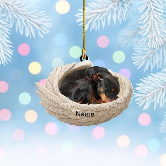 Discover Personalized Doberman Dog Sleeping Angel Wings Ornament, Doberman Dog Christmas Ornament Decor, Dog Flat 2D Ornament, Dog Xmas Gift