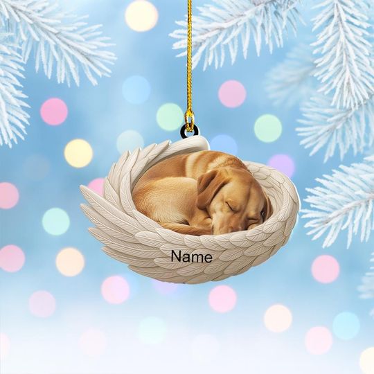 Personalized Labrador Retriever Dog Sleeping Angel Wings Ornament, Dog Christmas Ornament Decor, Dog Flat 2D Ornament, Dog Xmas Gift