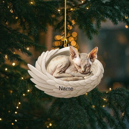 Discover Personalized Sphynx Cat Sleeping Angel Wings Ornament, Sphynx  Cat Christmas Ornament Decor, Sphynx  Cat Flat 2D Ornament, Cat Xmas Gift