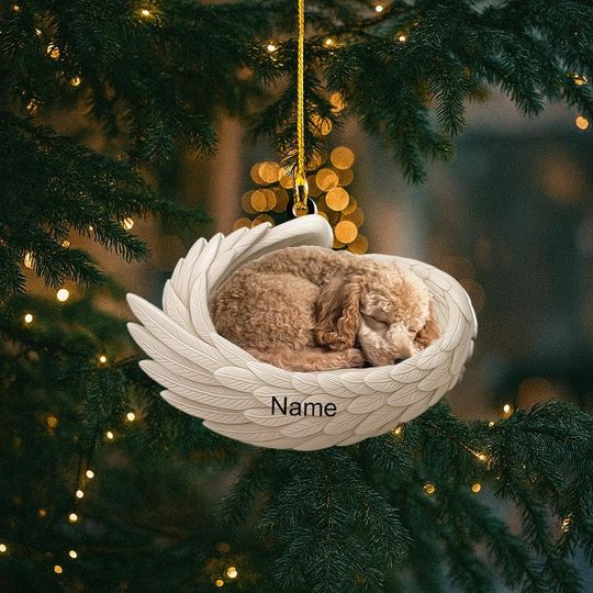 Discover Personalized Poodle Dog Sleeping Angel Wings Ornament, Poodle Dog Christmas Ornament Decor, Dog Flat 2D Ornament, Dog Xmas Gift