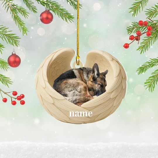 Discover Personalized German Shepherd Sleeping Angel Wings Ornament, Shepherd Dog Christmas Ornament Decor, Dog Flat 2D Ornament, Dog Xmas Gift