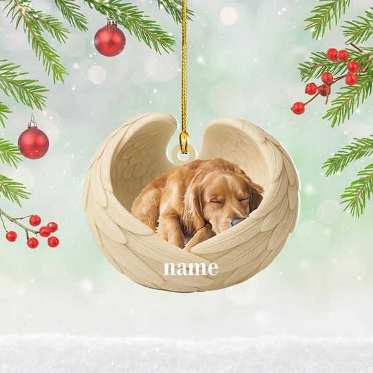 Discover Personalized Golden Retriever Dog Sleeping Angel Wings Ornament, Dog Christmas Ornament Decor, Dog Flat 2D Ornament, Dog Xmas Gift