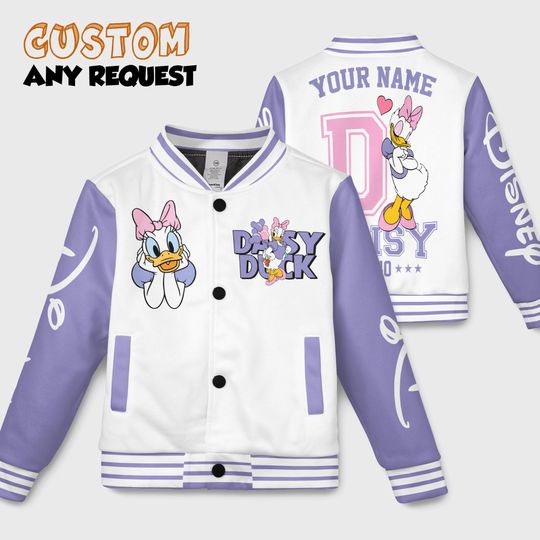 Daisy Duck With Daisy Kids and Youth Baseball Jacket, Aldult Unisex Varsity Baseball Jacket