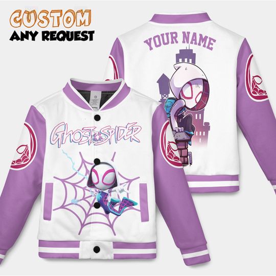 Ghost Spider Gwen Stacy Spider-man Kids and Youth Baseball Jacket, Aldult Unisex Varsity Baseball Jacket