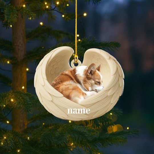 Discover Personalized Corgi Dog Sleeping Angel Wings Ornament, Corgi Dog Christmas Ornament Decor, Corgi Dog Car Ornament, Dog Xmas Gift NN1-630
