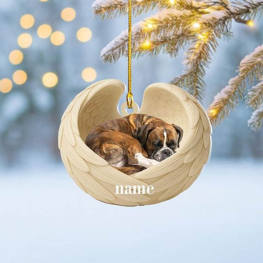 Discover Personalized Boxer Dog Sleeping Angel Wings Ornament, Boxer Dog Christmas Ornament Decor, Dog Car Ornament, Dog Xmas Gift NN1-645