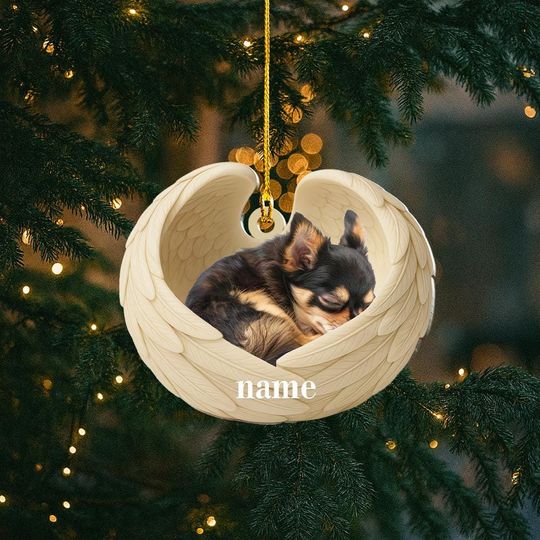 Discover Personalized Chihuahua Dog Sleeping Angel Wings Ornament, Chihuahua Dog Christmas Ornament Decor, Dog Car Ornament, Dog Xmas Gift NN1-632