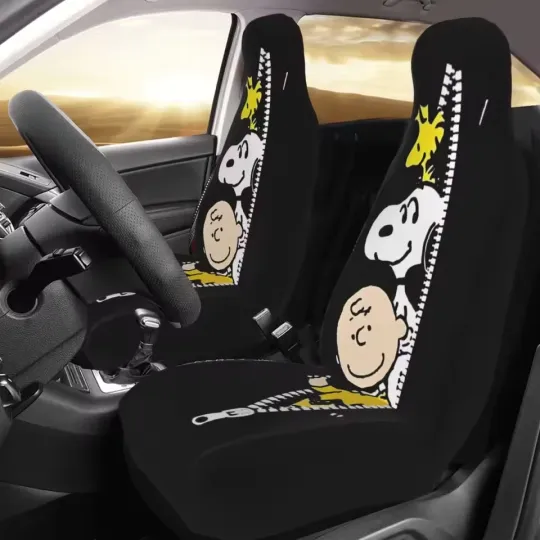 Discover Peanut Snoopys Cartoon 2 Front Car Seat Covers for Cars Truck Sedan SUV Breatha
