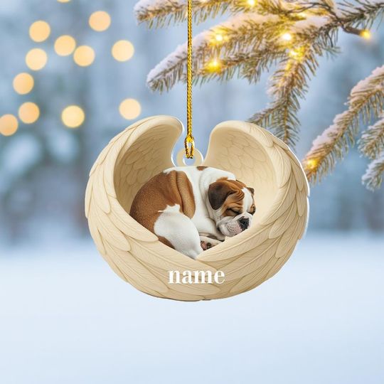 Discover Personalized Bulldog Dog Sleeping Angel Wings Ornament, Bulldog Dog Christmas Ornament Decor, Dog Car Ornament, Dog Xmas Gift NN1-638