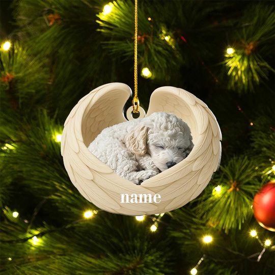 Discover Personalized Poodle Dog Sleeping Angel Wings Ornament, Poodle Dog Christmas Ornament Decor, Dog Car Ornament, Dog Xmas Gift NN1-631