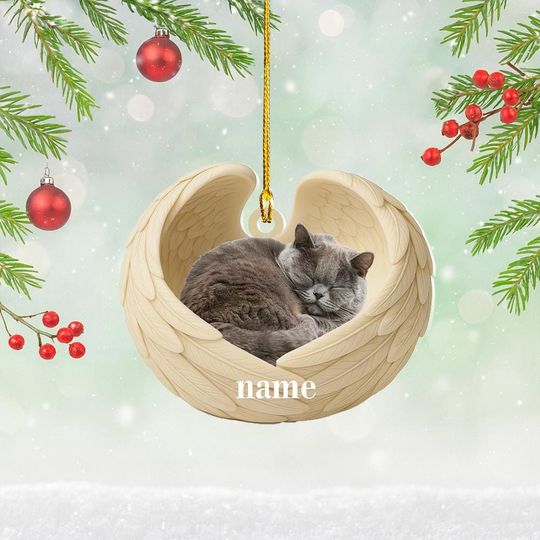 Discover Personalized British Shorthair Cat Sleeping Angel Wings Ornament, Cat Christmas Ornament Decor, Cat Car Ornament, Cat Xmas Gift NN1-647
