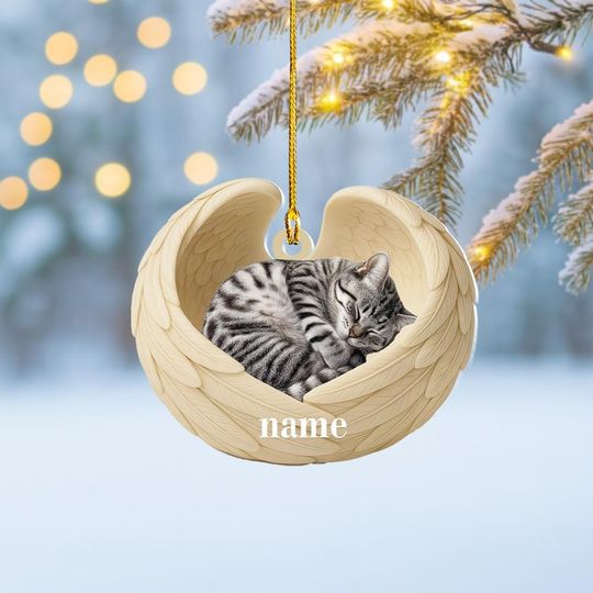 Discover Personalized American Shorthair Cat Sleeping Angel Wings Ornament, Cat Christmas Ornament Decor, Cat Car Ornament, Cat Xmas Gift NN1-653