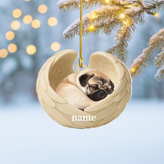 Discover Personalized Pug Dog Sleeping Angel Wings Ornament, Pug Dog Christmas Ornament Decor, Pug Dog Car Ornament, Dog Xmas Gift NN1-633