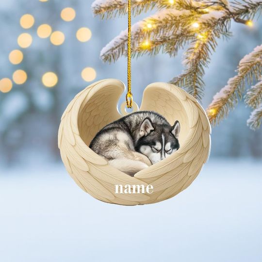 Discover Personalized Alaskan Malamute Sleeping Angel Wings Ornament, Alaskan Dog Christmas Ornament Decor, Dog Car Ornament, Dog Xmas Gift NN1-628
