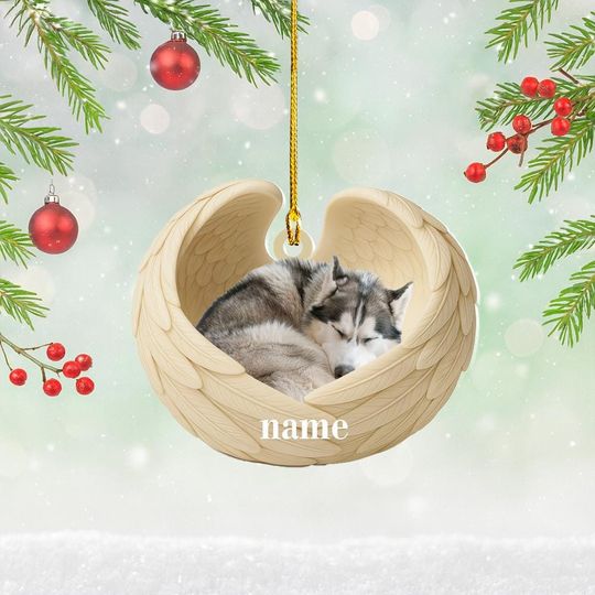 Discover Personalized Husky Dog Sleeping Angel Wings Ornament, Husky Dog Christmas Ornament Decor, Husky Dog Car Ornament, Dog Xmas Gift NN1-629
