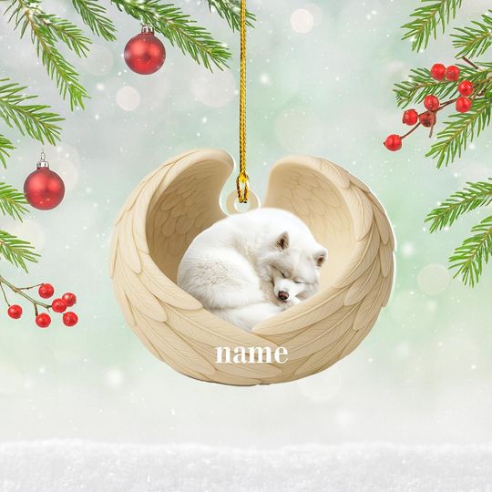 Discover Personalized Samoyed Dog Sleeping Angel Wings Ornament, Samoyed Dog Christmas Ornament Decor, Dog Car Ornament, Dog Xmas Gift NN1-640