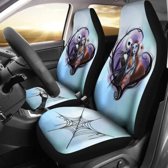 Nightmare Before Christmas Jack and Sally Car Seat Covers for Couples, Auto Interior Decoration