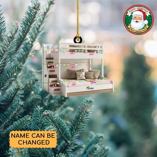 Discover Personalized Bunk Bed Christmas Ornament, Flat 2D Christmas Bedroom Decor, Sailor Bunk Bed Holiday Ornament Gift for Kids and Family