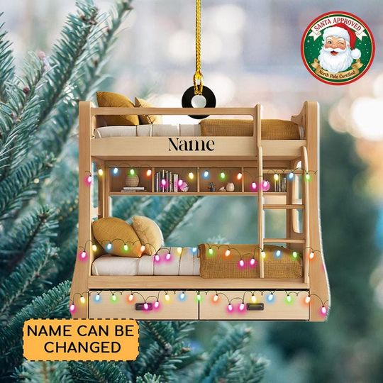 Discover Personalized Bunk Bed Christmas Ornament, Flat 2D Christmas Bedroom Decor, Sailor Bunk Bed Holiday Ornament Gift for Kids and Family