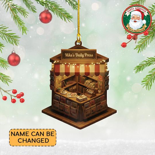 Discover Personalized Newspaper Stall Christmas Ornament, Newsstand Flat 2D Ornament Decor, Newspaper Shop Ornament, Magazines Kiosk Ornament