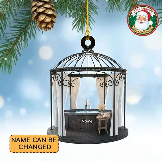 Discover Personalized Hot Tub Gazebo Christmas Ornament, Flat 2D Hot Tub Christmas Ornament, Spa Relaxation Ornament Gift, Bubble Bath Ornament