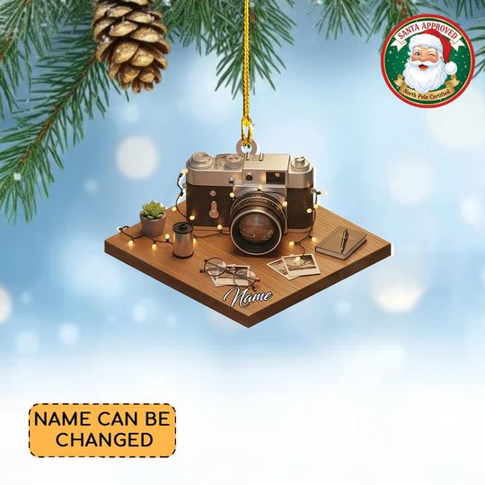 Discover Personalized Camera Christmas Ornament, Photograph Flat 2D Ornament, Photography Room Ornament Decor, Photographer Cameraman Ornament