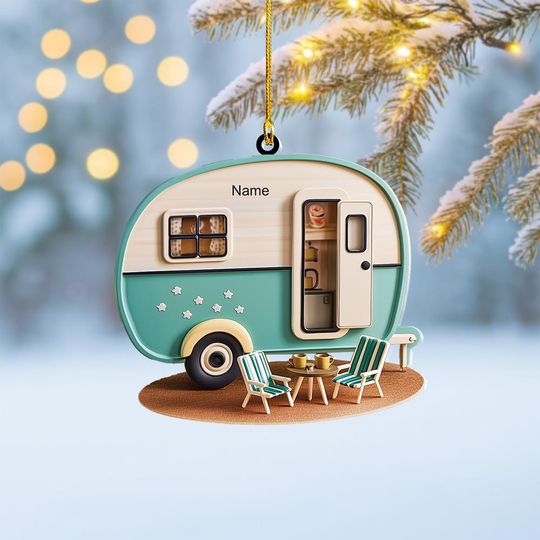 Discover Personalized Travel Trailer Camper Christmas Ornament, Flat 2D Camping Christmas Ornament, Campsite Ornament Gift, Camper Ornament Decor