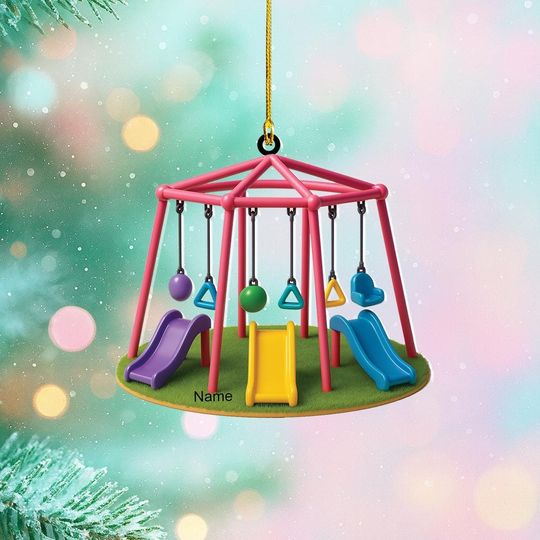 Discover Personalized Kids Playground Christmas Ornament, Kids Park Outdoor Playground Flat 2D Ornament, Kids' Garden Slides Ornament Child Slide