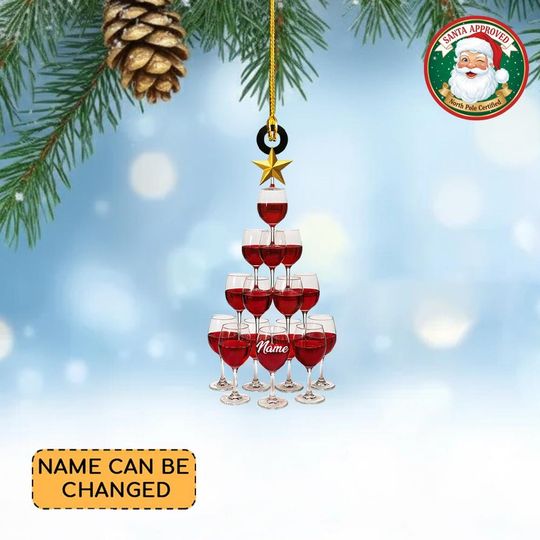 Discover Personalized Red Wine Christmas Ornament, Wine Glass Ornament, Bar Pub Lounge Flat 2D Ornament, Wine Lovers Gift, Drinking Lovers Gift